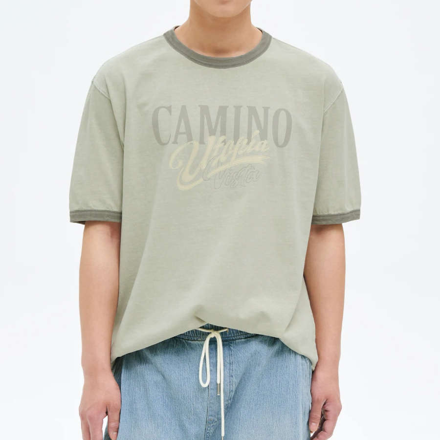 8 seconds Garment Dye Ribbed Lettering T-shirt — Khaki
