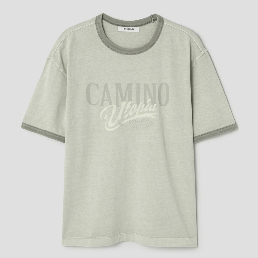 8 seconds Garment Dye Ribbed Lettering T-shirt — Khaki