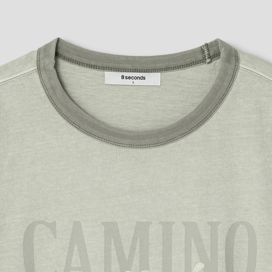 8 seconds Garment Dye Ribbed Lettering T-shirt — Khaki