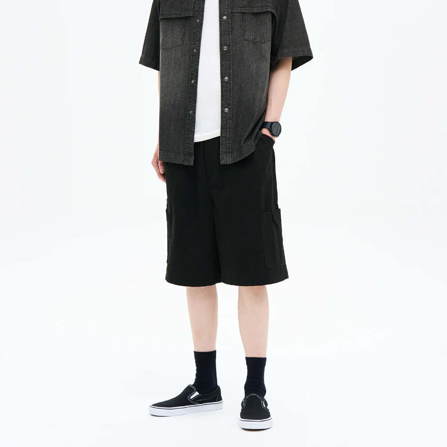 8 seconds Washed Cotton Pocket 6/10 Banding Shorts — Black
