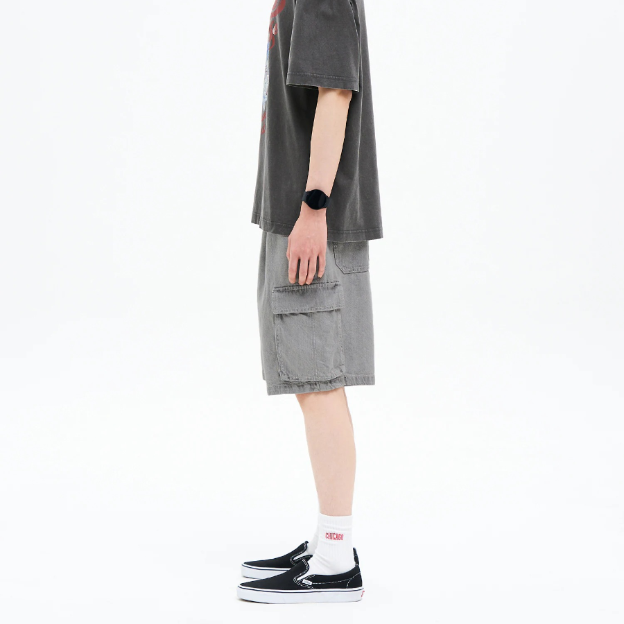 8 seconds Full Banding Cargo Denim Shorts — Light Gray