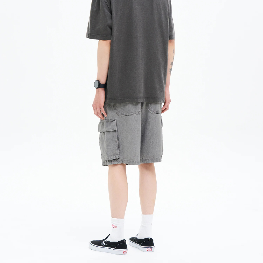 8 seconds Full Banding Cargo Denim Shorts — Light Gray