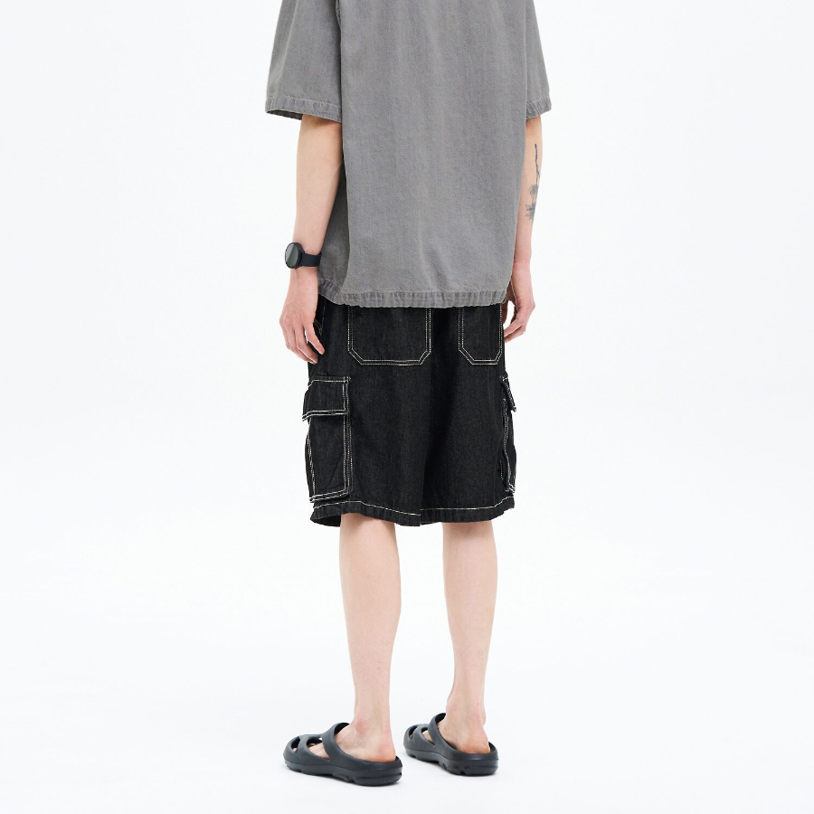 8 seconds Full Banding Cargo Denim Shorts — Black