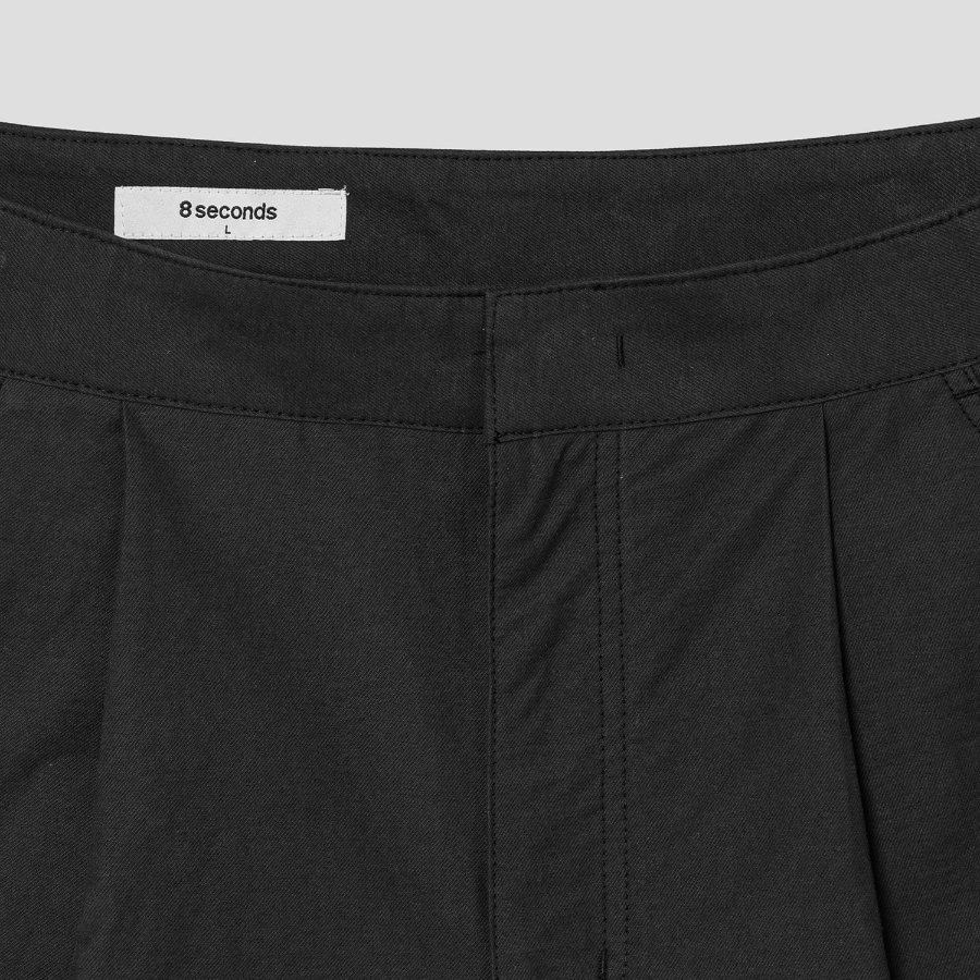 8 seconds Cotton Nylon One-Tuck Bermuda Shorts — Black