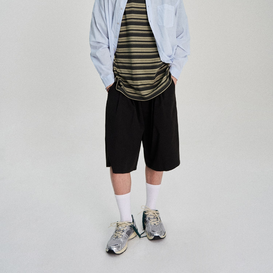 8 seconds 6/10 String Pintuck Cotton Banding Shorts — Black