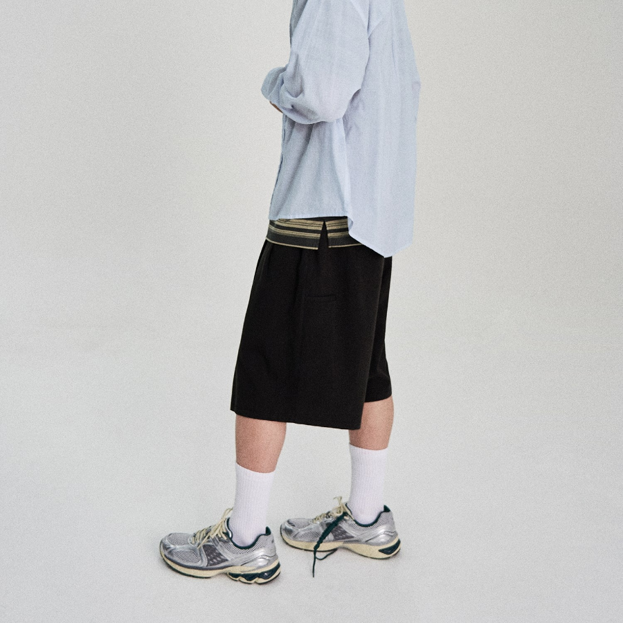 8 seconds 6/10 String Pintuck Cotton Banding Shorts — Black