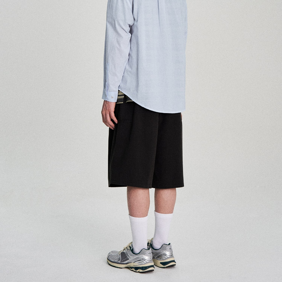 8 seconds 6/10 String Pintuck Cotton Banding Shorts — Black