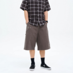 8 seconds Washing Cotton Buckle Half-Banding Shorts — Brown