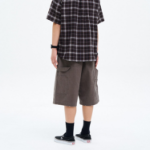 8 seconds Washing Cotton Buckle Half-Banding Shorts — Brown