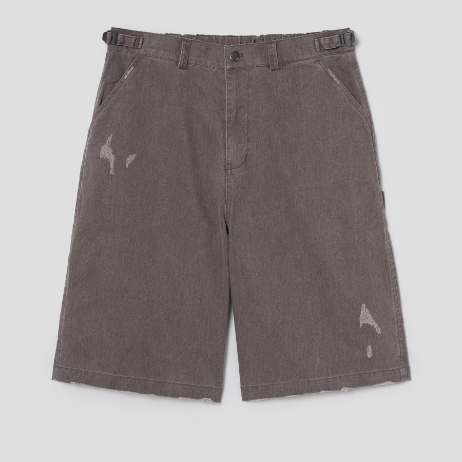 8 seconds Washing Cotton Buckle Half-Banding Shorts — Brown