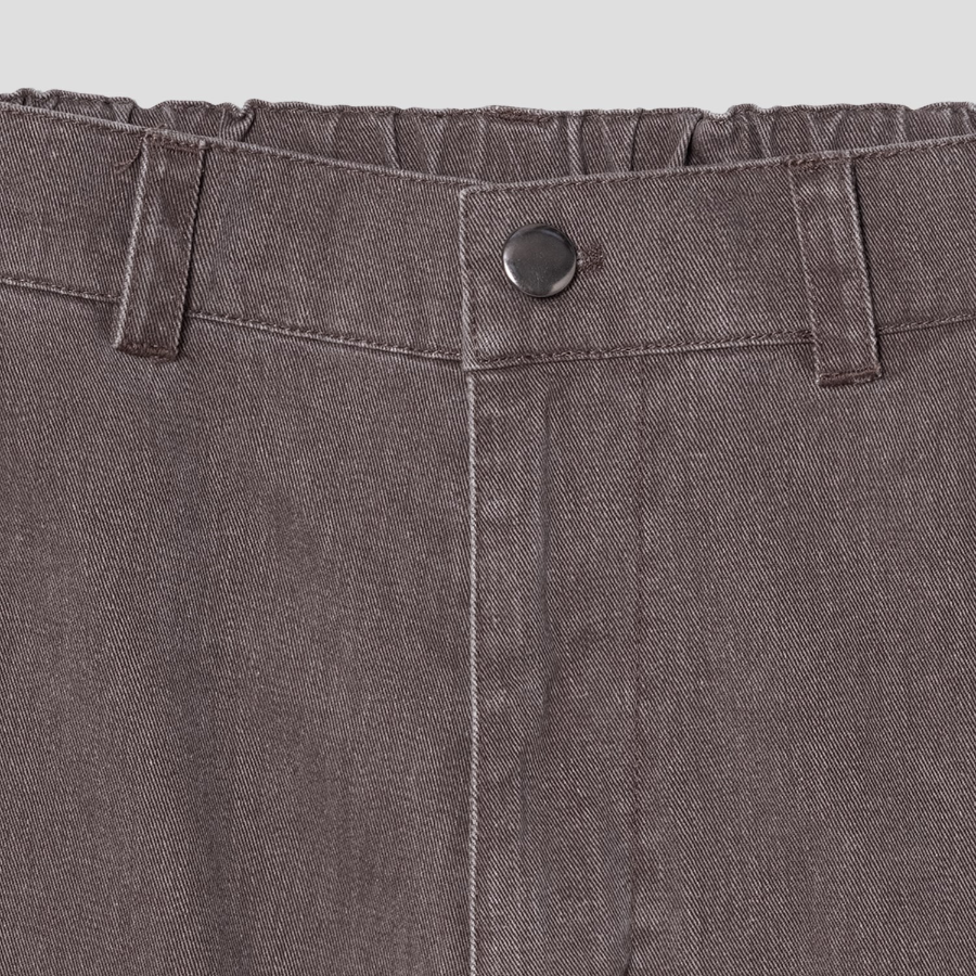 8 seconds Washing Cotton Buckle Half-Banding Shorts — Brown