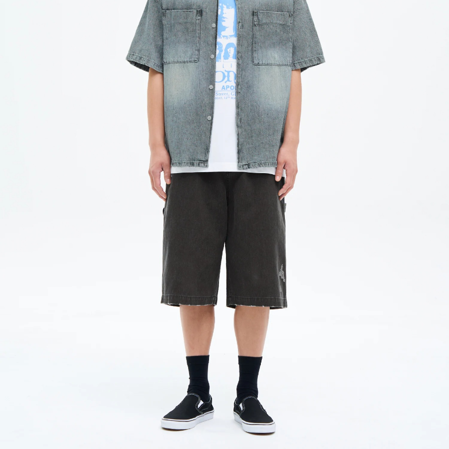 8 seconds Washing Cotton Buckle Half-Banding Shorts — Ash