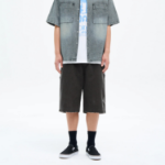 8 seconds Washing Cotton Buckle Half-Banding Shorts — Ash