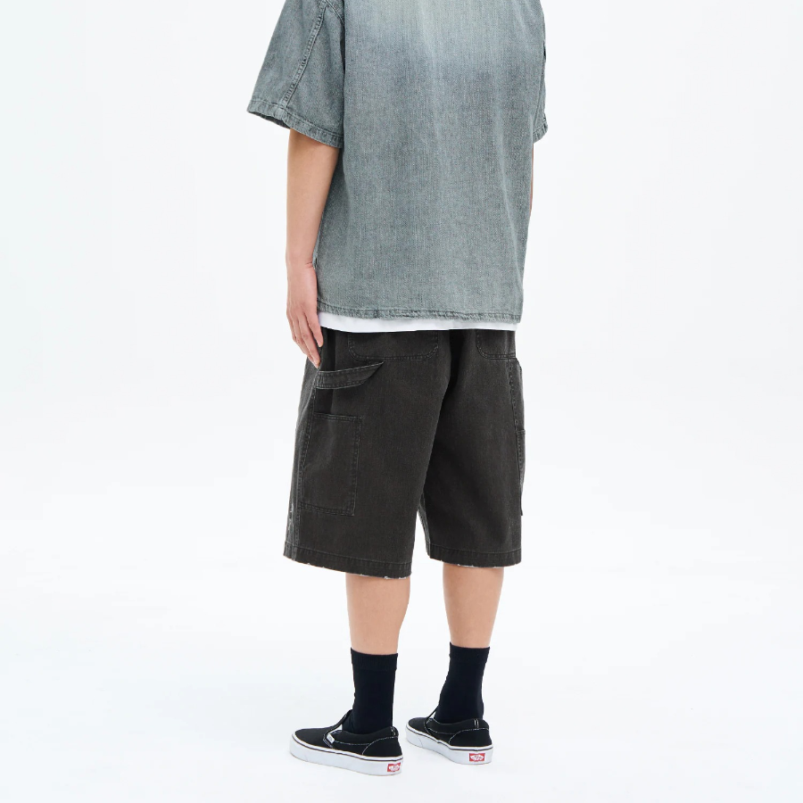 8 seconds Washing Cotton Buckle Half-Banding Shorts — Ash