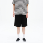 8 seconds Oversized Waffle Texture Contrast Stitch Banding Shorts — Black