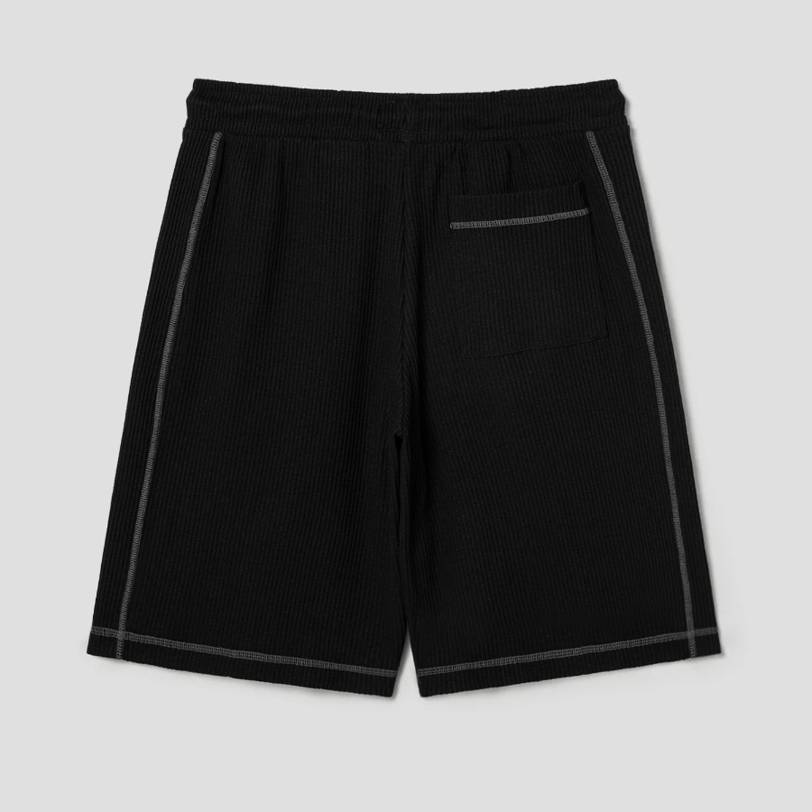8 seconds Oversized Waffle Texture Contrast Stitch Banding Shorts — Black