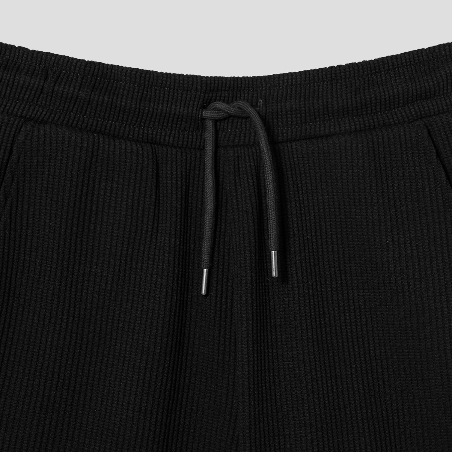 8 seconds Oversized Waffle Texture Contrast Stitch Banding Shorts — Black