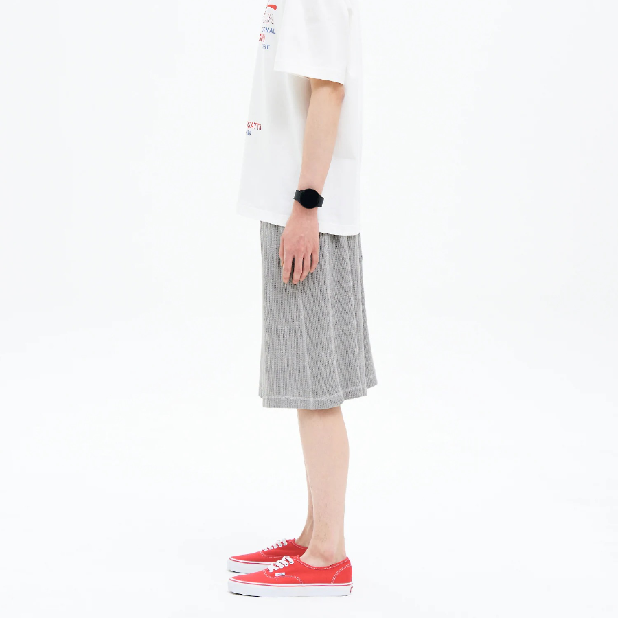 8 seconds Oversized Waffle Texture Contrast Stitch Banding Shorts — Gray
