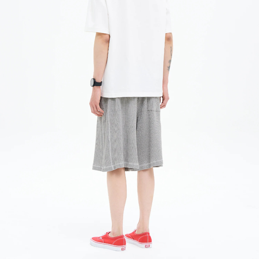 8 seconds Oversized Waffle Texture Contrast Stitch Banding Shorts — Gray
