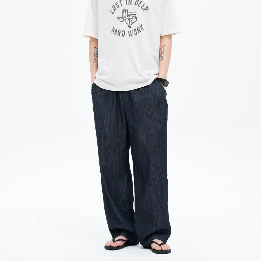 8 seconds Lightweight Full Banding Wide-Fit Denim — Navy