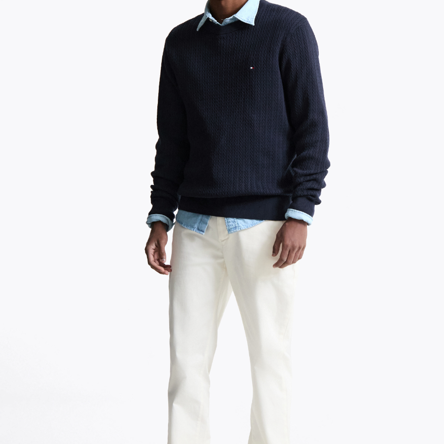 Tommy Hilfiger Official Herringbone Structure Crewneck Sweater