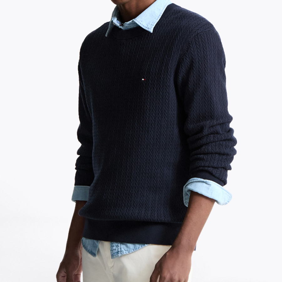 Tommy Hilfiger Official Herringbone Structure Crewneck Sweater