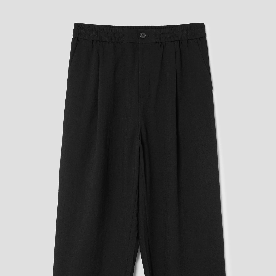 8 seconds Lightweight Rayon Blend Semi Wide-Fit Banding Pants — Black