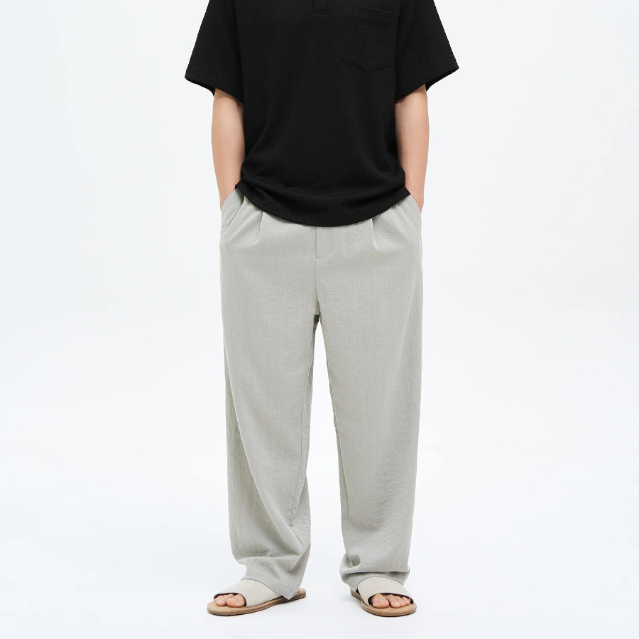 8 seconds Lightweight Rayon Blend Semi Wide-Fit Banding Pants —  Light Beige