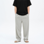 8 seconds Lightweight Rayon Blend Semi Wide-Fit Banding Pants —  Light Beige