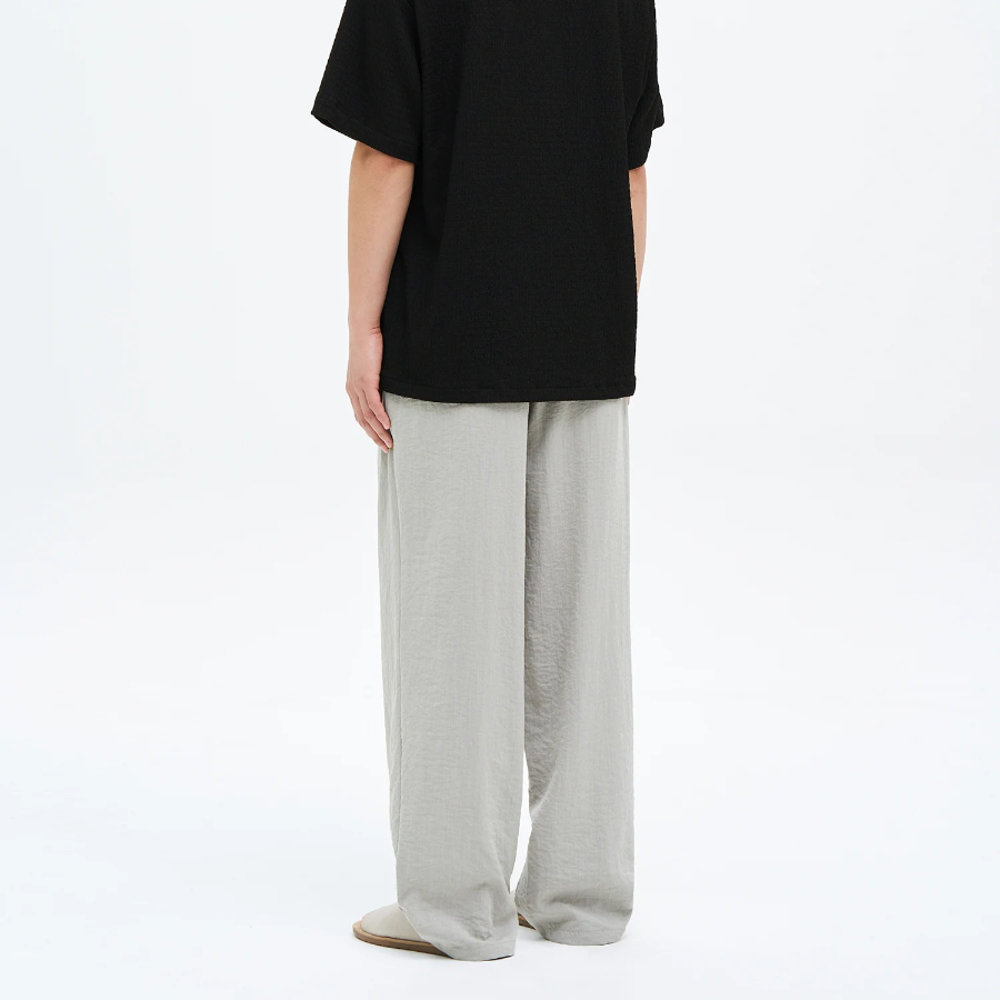 8 seconds Lightweight Rayon Blend Semi Wide-Fit Banding Pants —  Light Beige