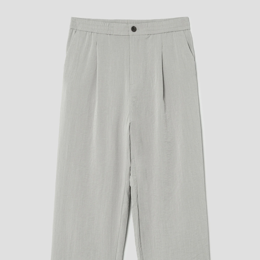 8 seconds Lightweight Rayon Blend Semi Wide-Fit Banding Pants —  Light Beige