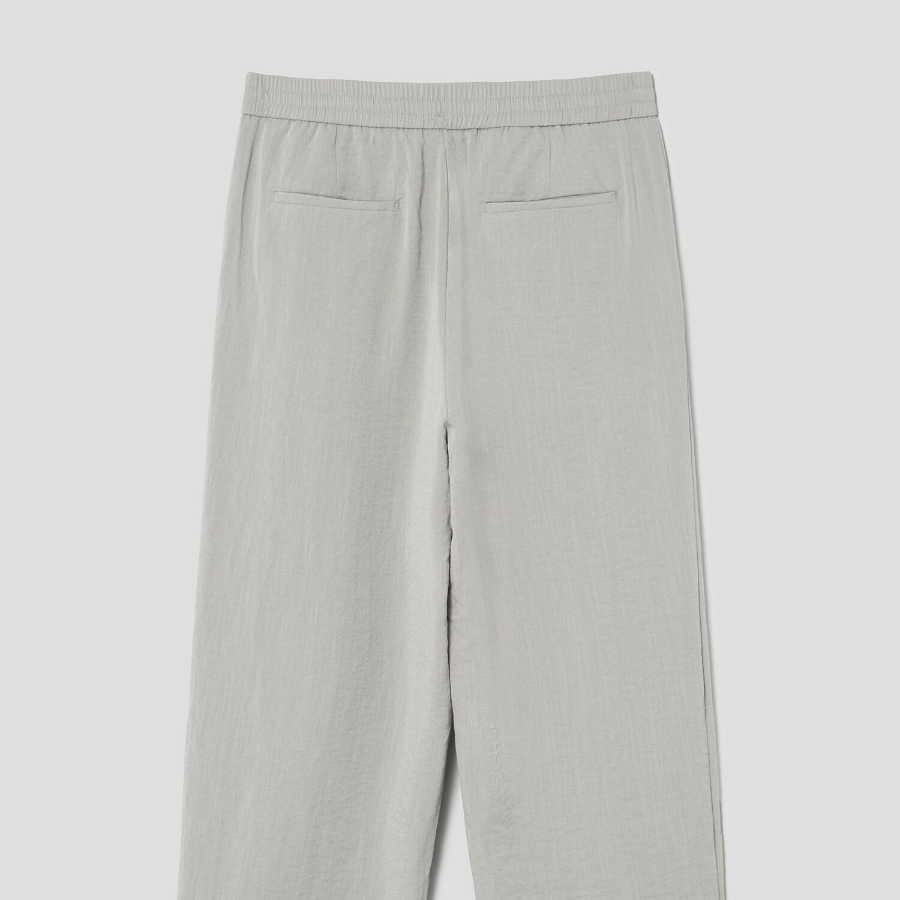 8 seconds Lightweight Rayon Blend Semi Wide-Fit Banding Pants —  Light Beige