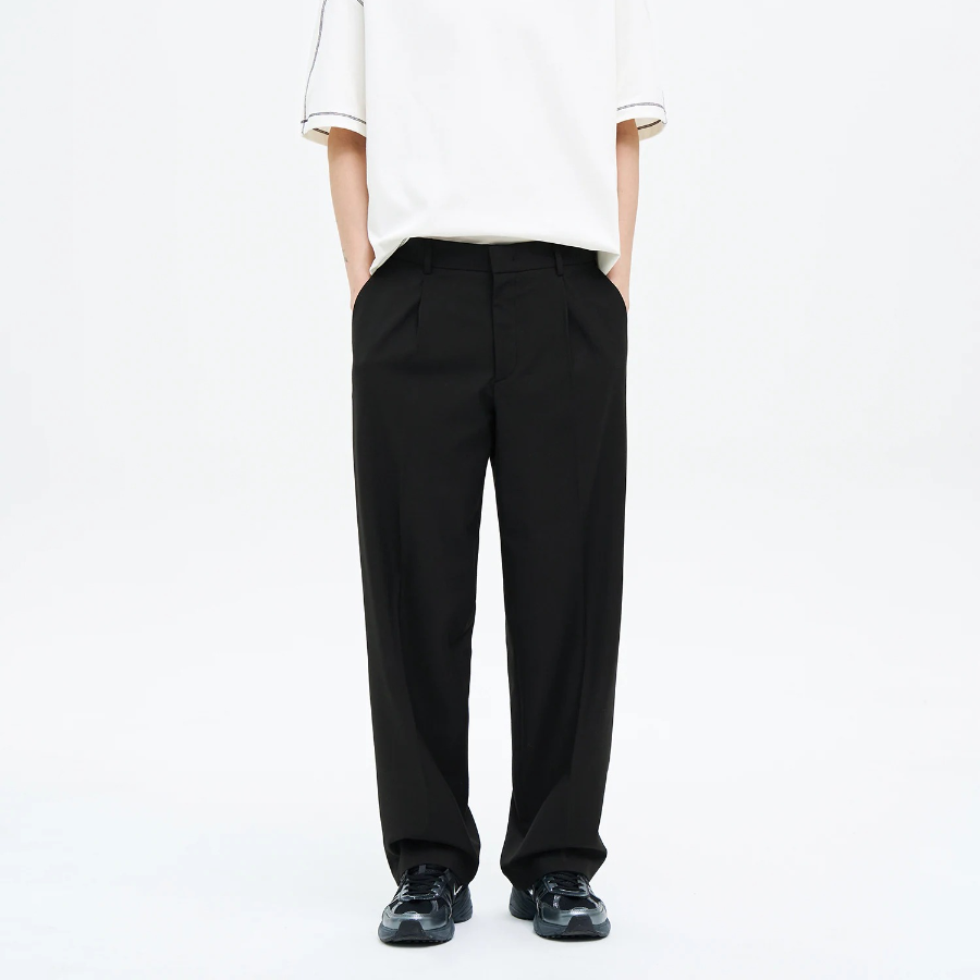 8 seconds [4WAY STRETCH] Semi Wide-Fit Banding Slacks — Black