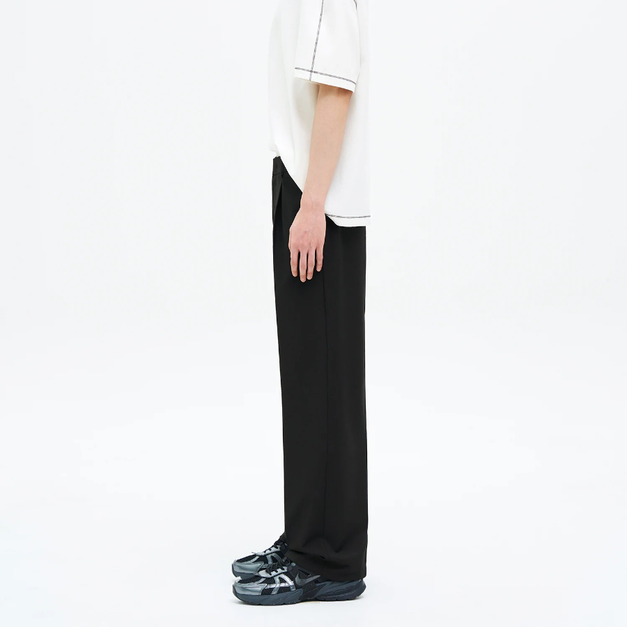 8 seconds [4WAY STRETCH] Semi Wide-Fit Banding Slacks — Black