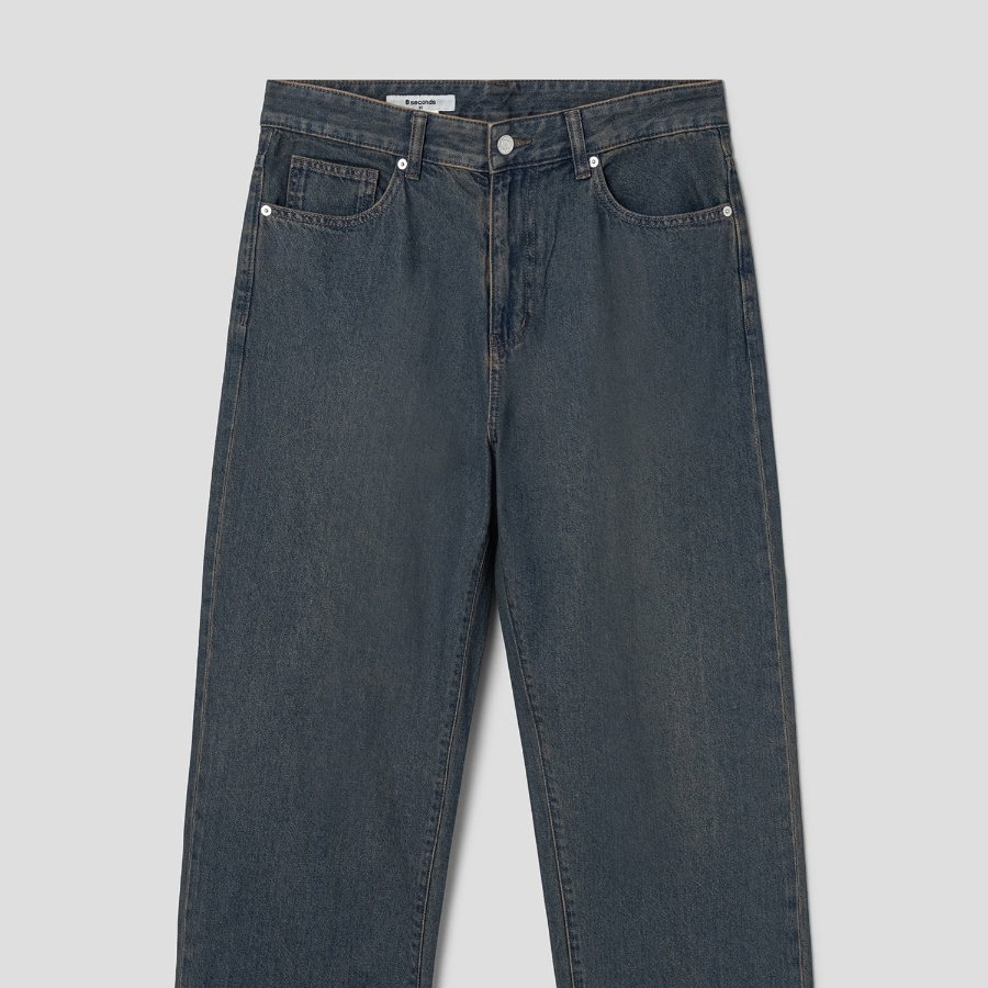 8 seconds Lightweight Essential Semi Wide-Fit Denim Pants — Navy