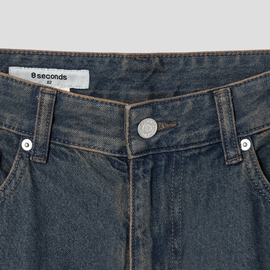 8 seconds Lightweight Essential Semi Wide-Fit Denim Pants — Navy