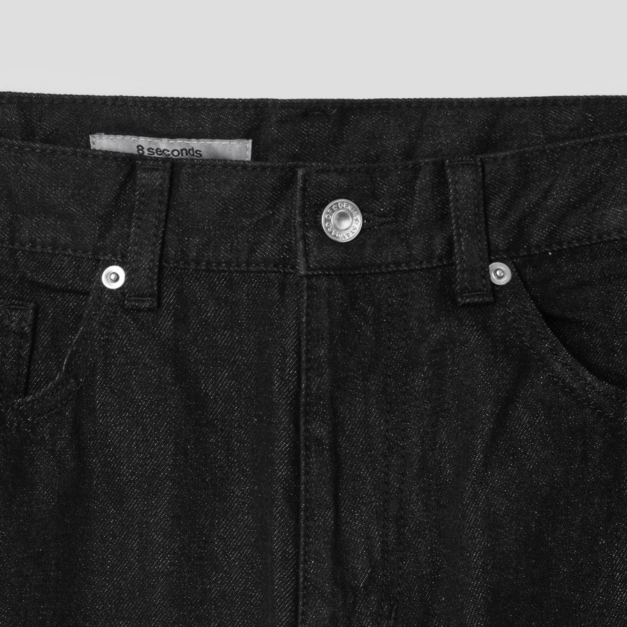 8 seconds Essential Semi Wide-Fit Denim Pants — Black