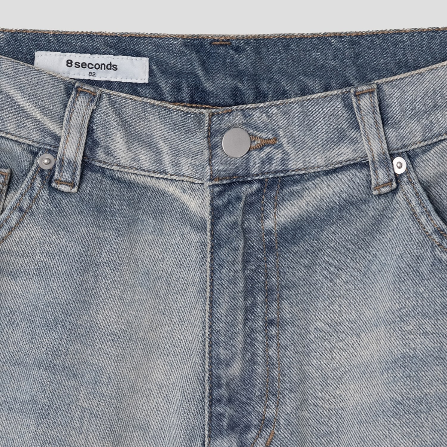 8 seconds Lightweight Essential Wide-Fit Denim Pants — Sky Blue