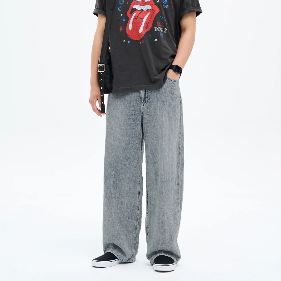 8 seconds Vintage Washing Wide Denim Pants — Sky Blue