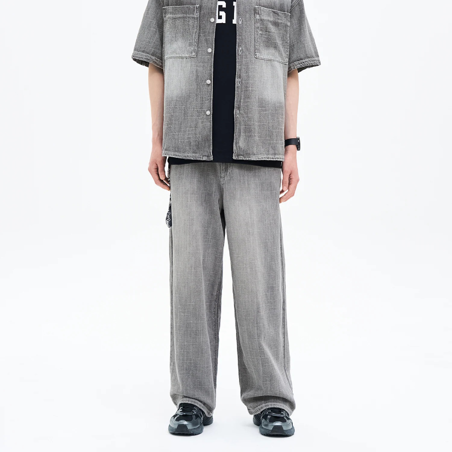 8 seconds Vintage Washing Wide Denim Pants — Grey