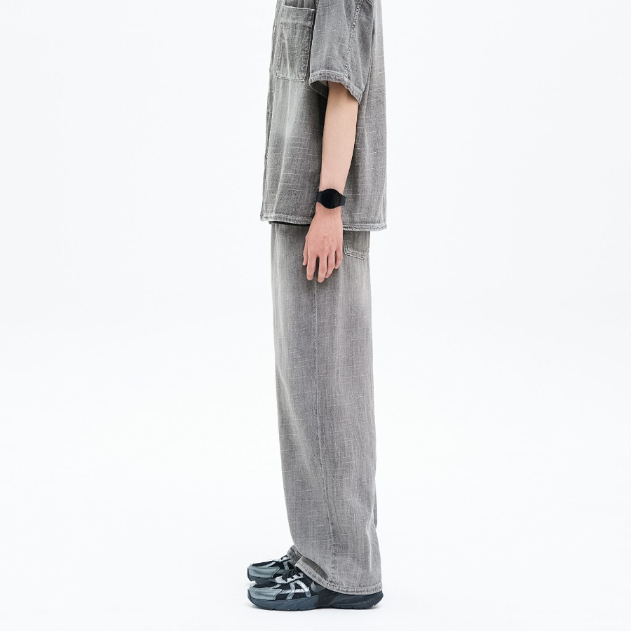 8 seconds Vintage Washing Wide Denim Pants — Grey