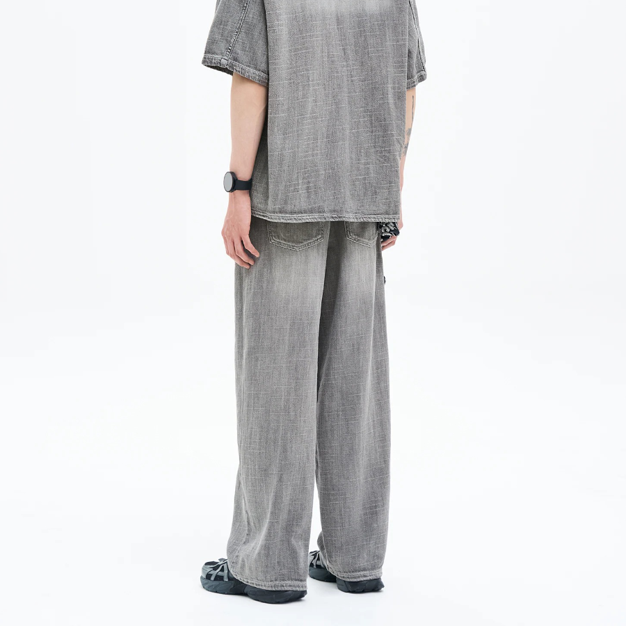 8 seconds Vintage Washing Wide Denim Pants — Grey