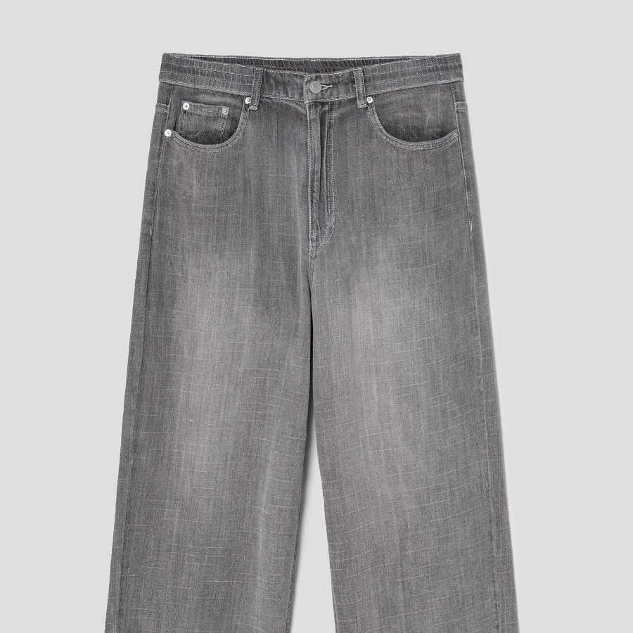8 seconds Vintage Washing Wide Denim Pants — Grey