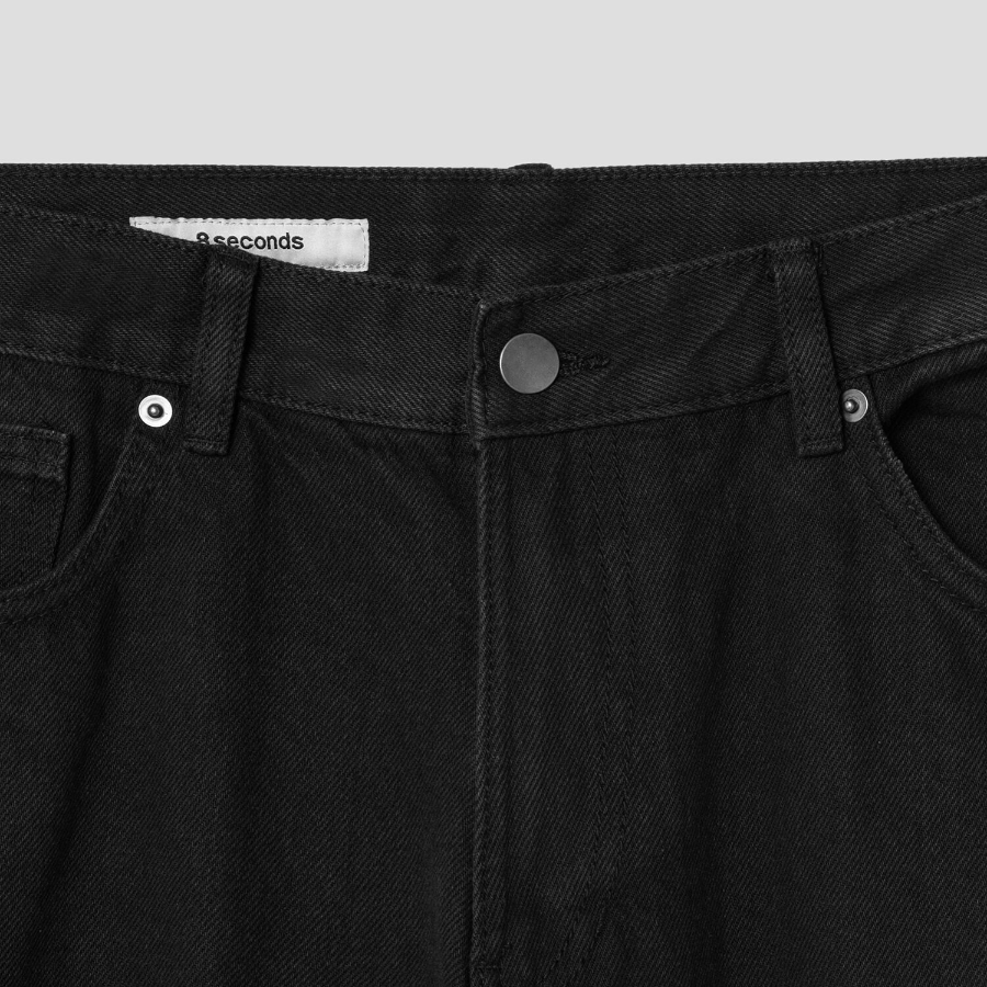 8 seconds Essential Wide-Fit Denim Pants — Black