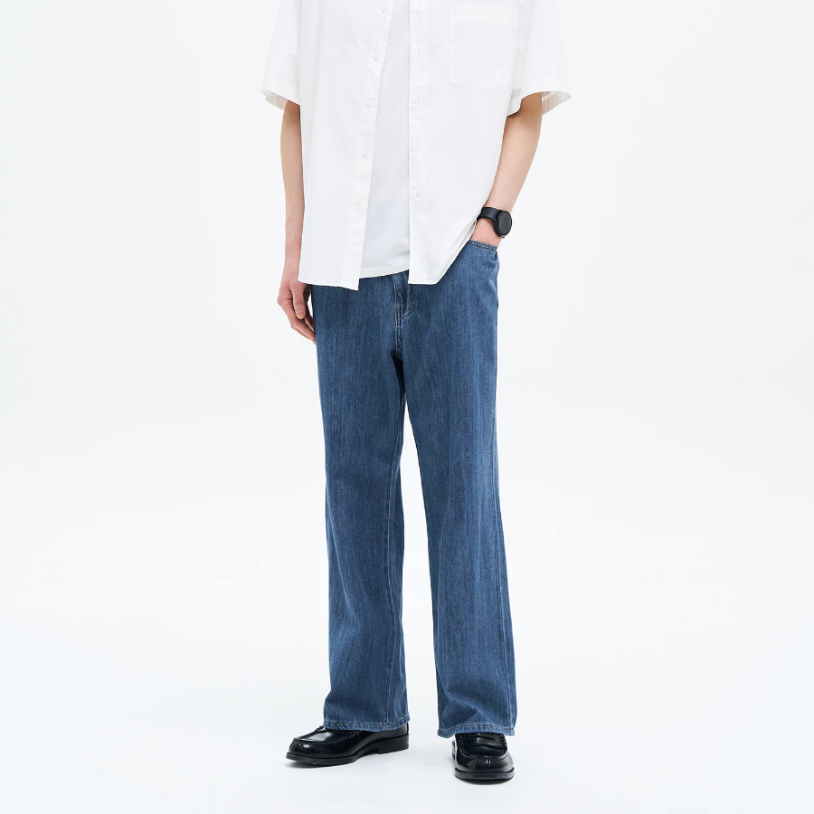 8 seconds Texture Wide-Fit Denim Pants — Blue