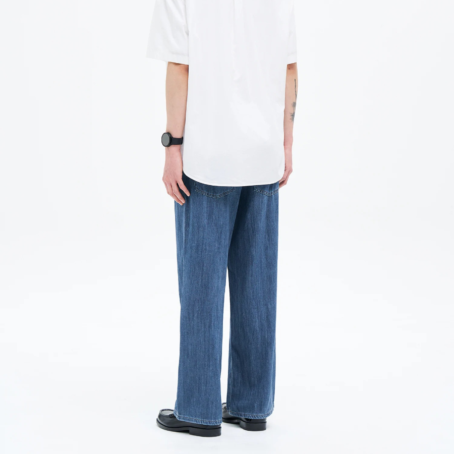8 seconds Texture Wide-Fit Denim Pants — Blue