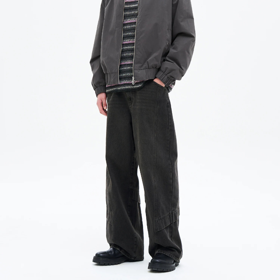 8 seconds Angled Side-Slit Denim Pants — Black