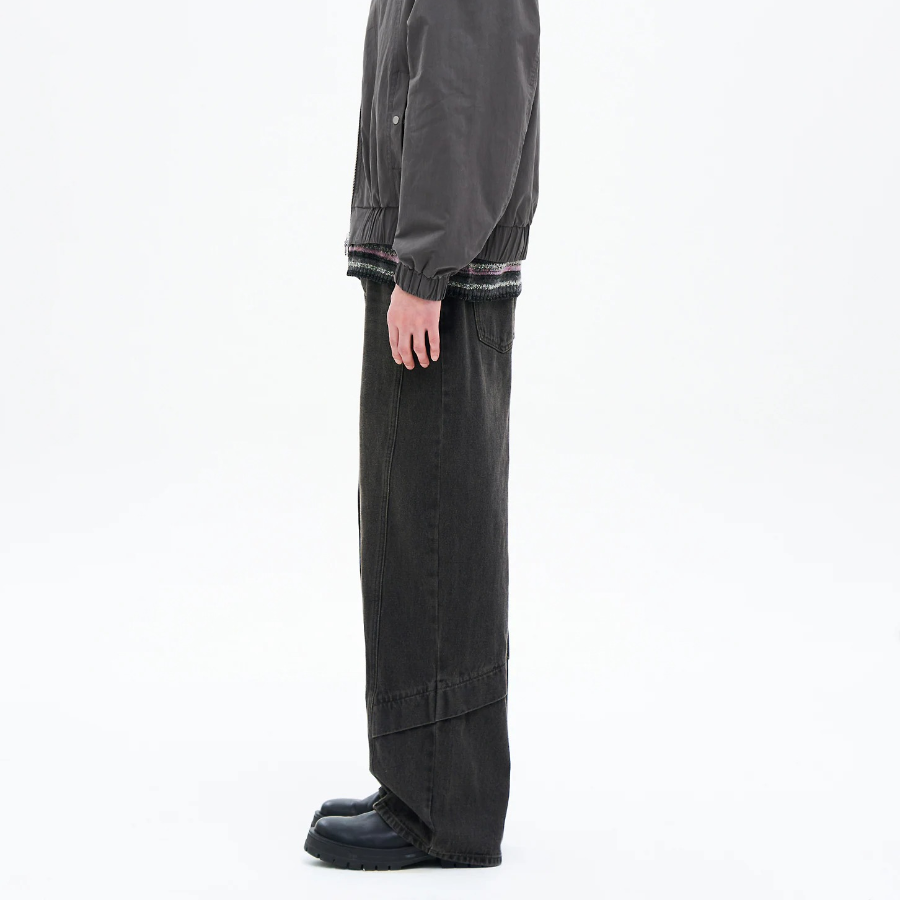 8 seconds Angled Side-Slit Denim Pants — Black