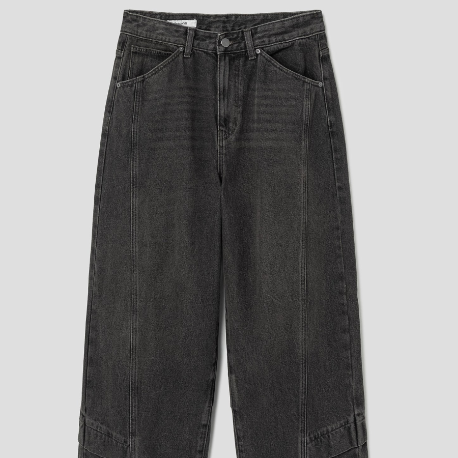 8 seconds Angled Side-Slit Denim Pants — Black