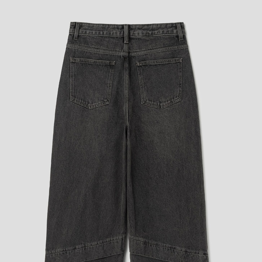 8 seconds Angled Side-Slit Denim Pants — Black